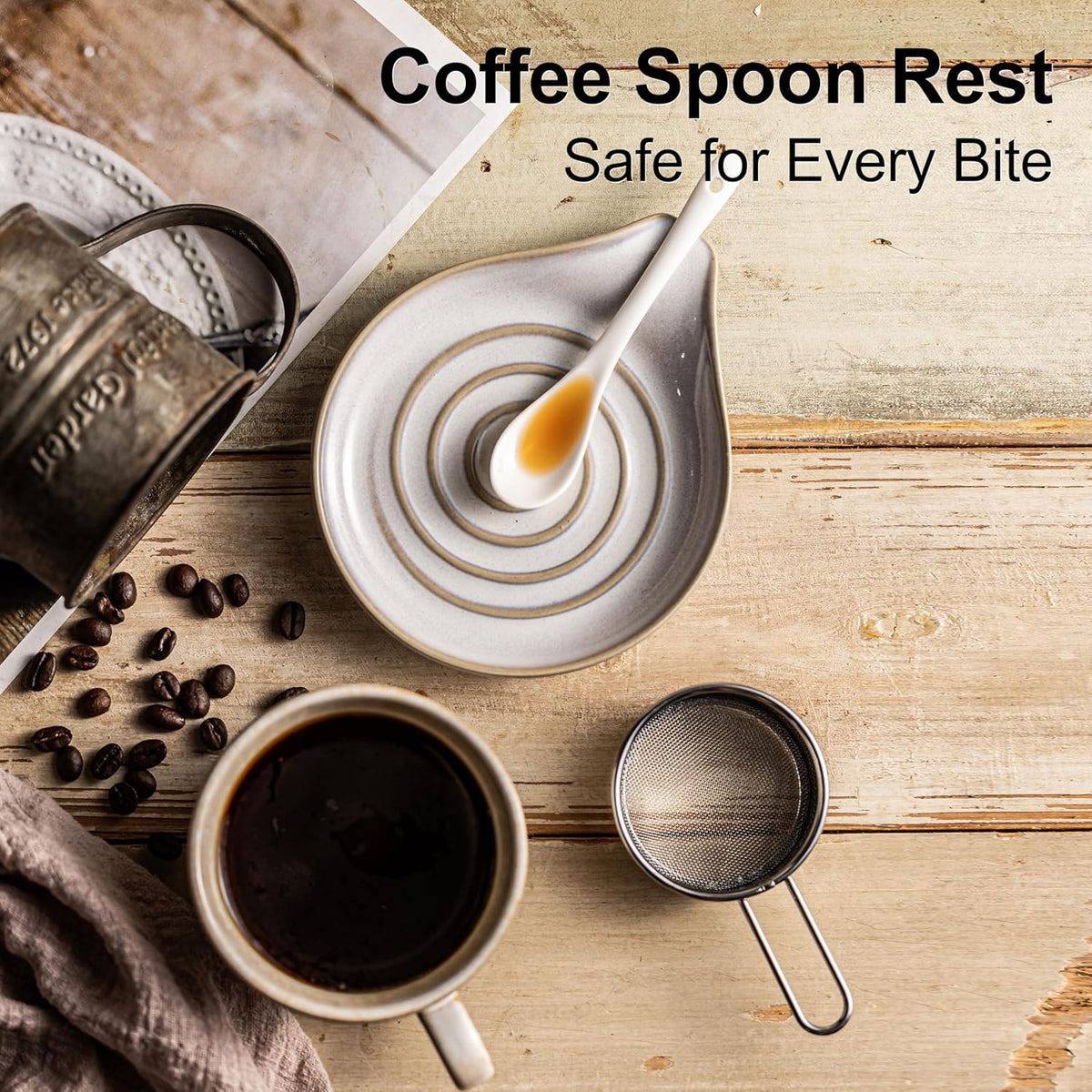 Ceramic Spoon Rest for Stove Top, Large Spoon Holder for Kitchen Counter, Heat-Resistant & Easy to Clean, Non-Stick Spatula Holder for Cooking, Coffee Spoon, Kitchen Decor, White