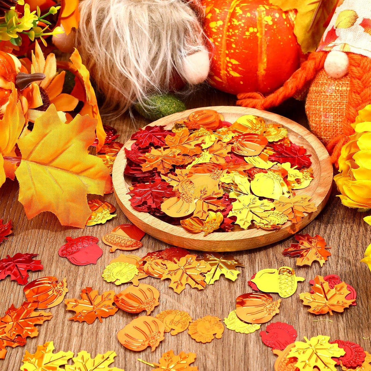 MARFOREVER Fall Thanksgiving Glitter Confetti, Fall Party Decorations Autumn Metallic Foil Confetti Maple Leaves Pumpkin Turkey Acorn Scatter Table Centerpiece Sprinkles Sequins for Fall Party Favors
