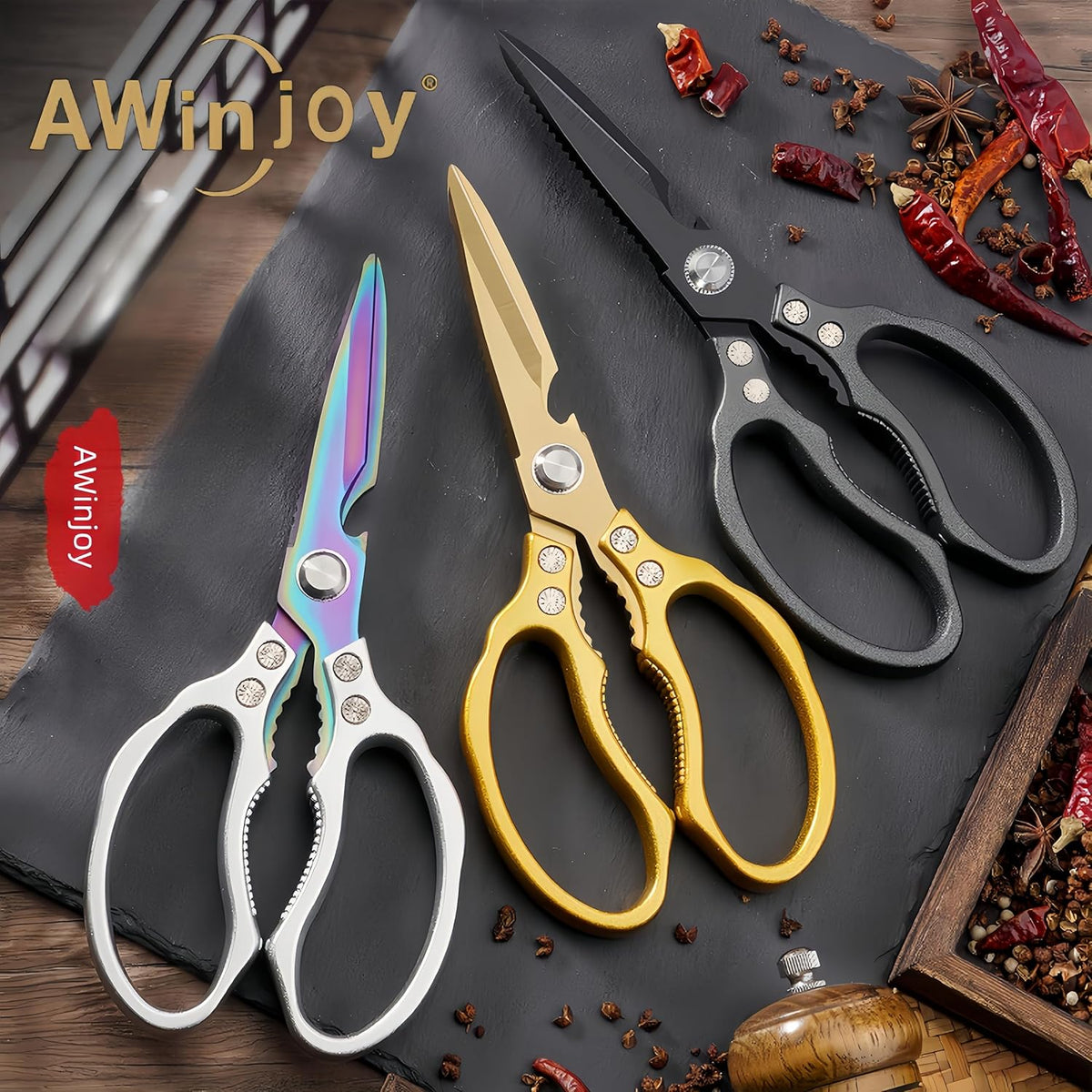 Kitchen Scissors, Heavy Duty Sharp Kitchen Shears Dishwasher Safe, Kitchen Accessories Cooking Shears for Kitchen Meat Chicken Fish Poultry Herb Bread (All Gold), skr-05