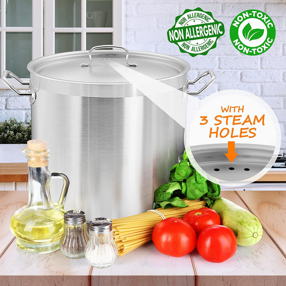 Nutrichef Stainless Steel Cookware Stockpot, 30 Quart Heavy Duty Induction Soup Pot With Stainless Steel Lid And Strong Riveted Handles, Even Heat Distribution, Compatible With Most Cooktops