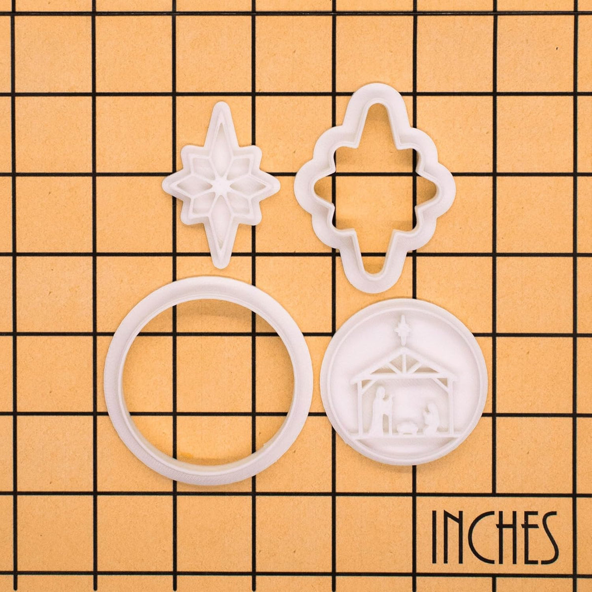 BAKERLOGY Holy Night – Mini Nativity Scene & Star of Bethlehem Cookie Cutter and Stamp Set (2") – Traditional Christmas Symbols for Holiday Baking and Seasonal Crafts