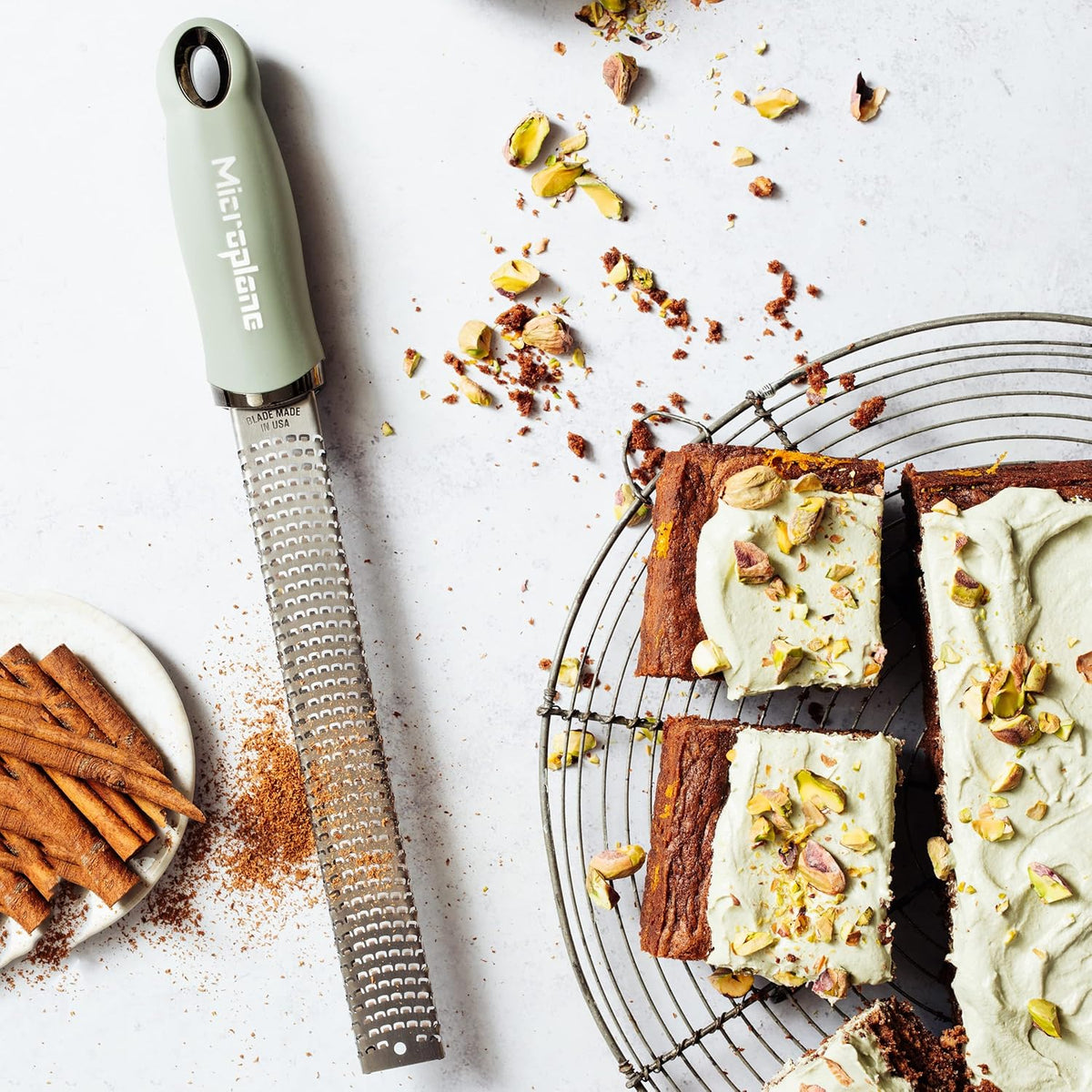 Premium Classic Zester- Sage Green | Lemon Zester tool, Hard Cheese & Vegetable Grater | For Citrus, Parmesan Cheese, Garlic, Ginger, Nutmeg | Fine Stainless Steel Blade, Made in USA