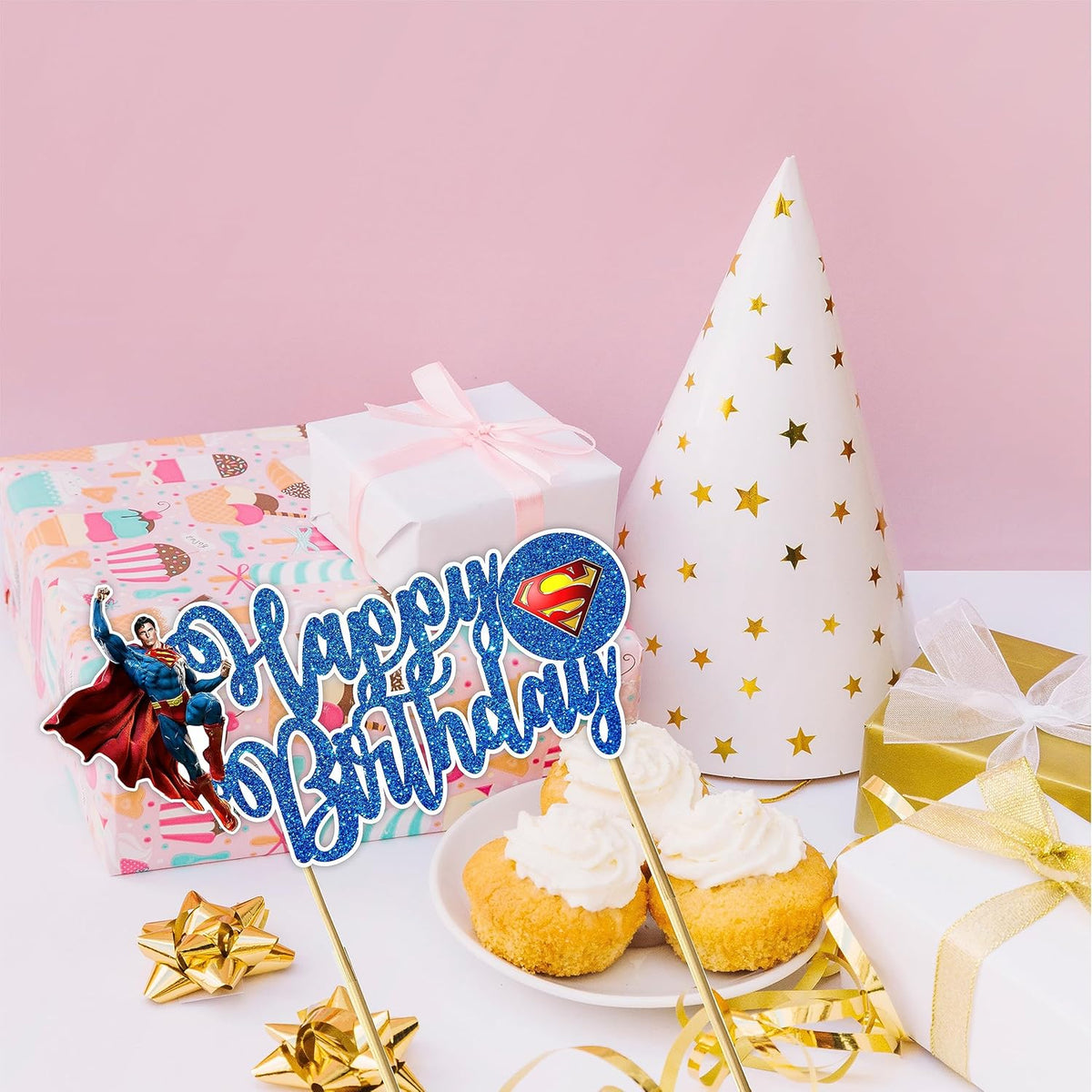 Suprmn Happy Birthday Cake Topper - Birthday Decoration.