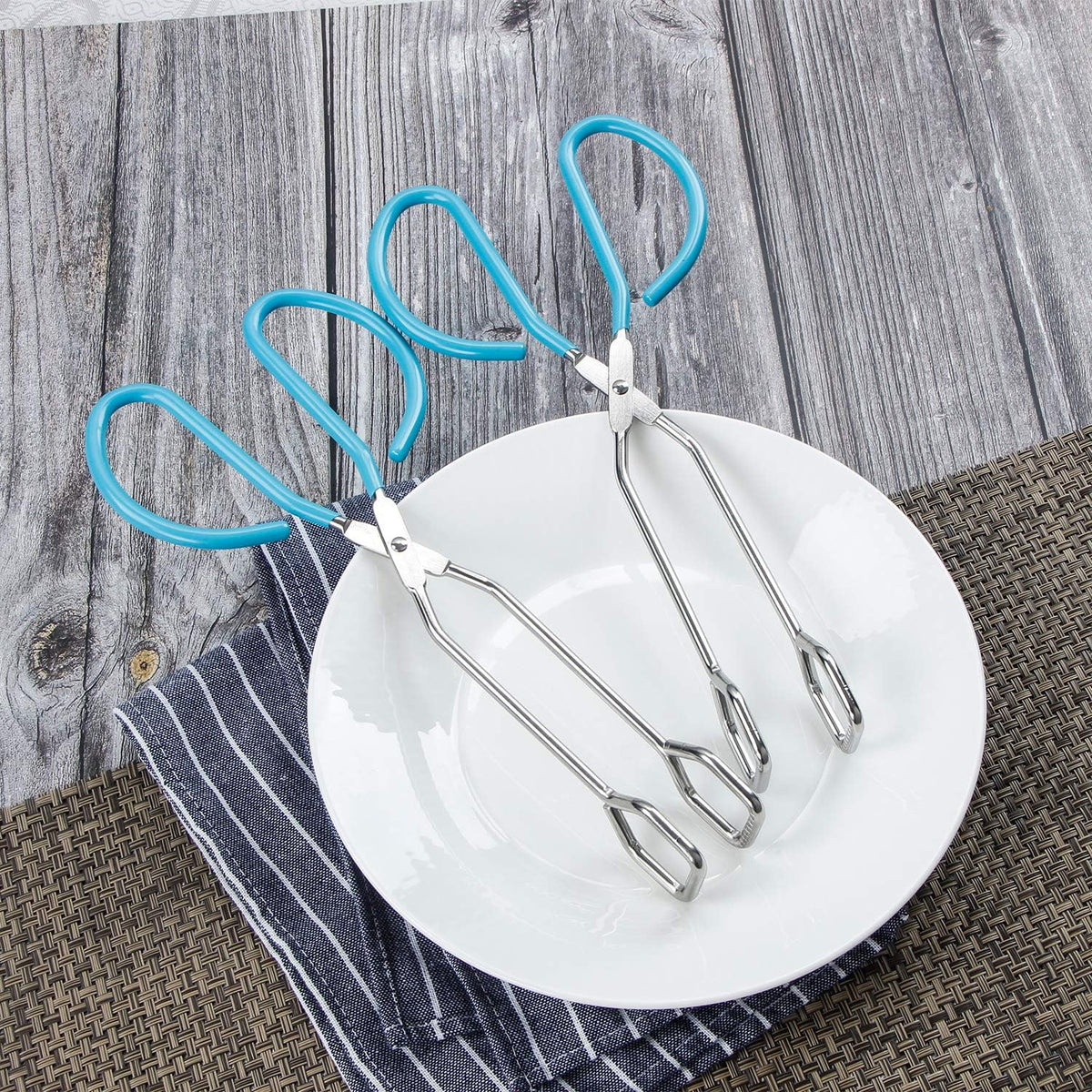 10-Inch Stainless Steel Scissor Tongs, MSY BIGSUNNY Kitchen Food Tongs with Non-slip, Comfort-Grip Handle, Heavy Duty Cooking Tongs - 2 Pack, (Blue)