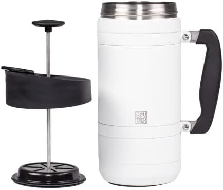 Basecamp Coffee Press - Double Wall Vacuum Insulated Stainless Steel - Bru-Stop Technology, No Grounds in Coffee, No Spill Lid (Snowflake White, 48 fl.oz)