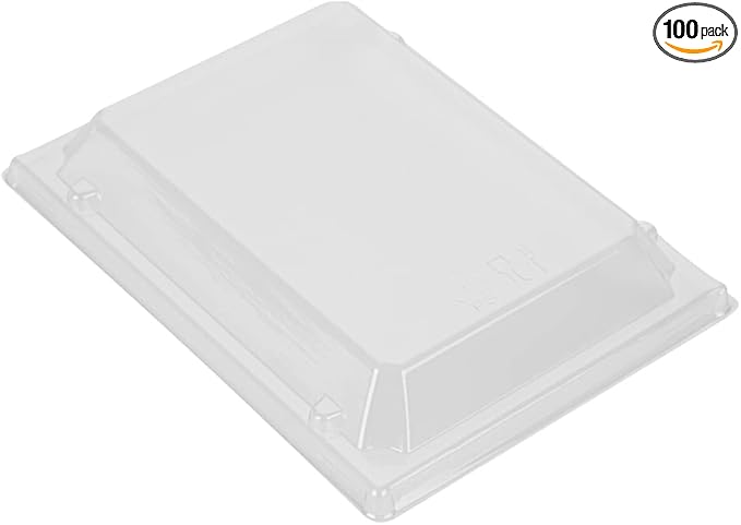 Restaurantware LIDS ONLY: Taipei 6.8 x 5.3 x 1.4 Inch Rectangle Lids 100 Plastic Lids For 20 Ounce Rectangle Wooden Containers - Containers Sold Separately Clear Plastic To Go Box Lids