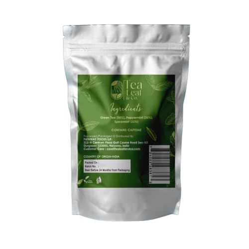 Tealeaf & Co. Mint Green Tea Bags Blended with Fresh Herbs - Spearmint & Peppermint Tea - Contains Low Caffeine - Gluten Free - 100 Teabags (7.055oz/200gm)