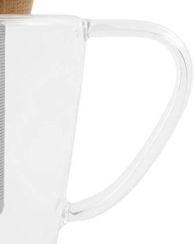 Viva Infusion Borosilicate Glass Tea Pot for Stovetop with Loose Leaf Tea Infuser Mesh - 34 ounce/1 Liter - Modern Teapot Features Bamboo Wood Lid, Tea Maker for Blooming