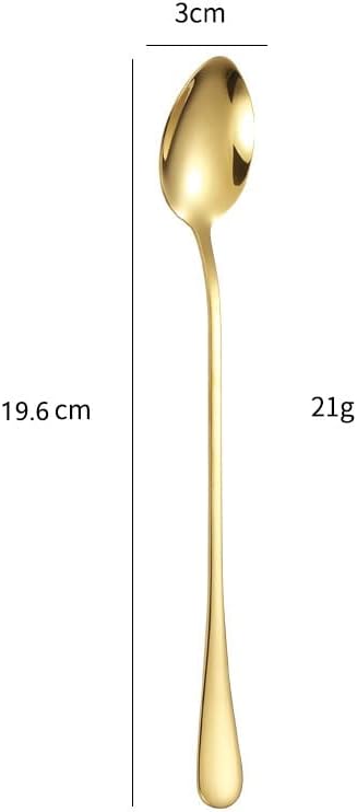 Set of 10 Long-Handle Spoons for Iced Tea, Coffee, and Desserts - Stainless Steel With Gold Plating Mixing Spoons
