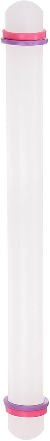 HARFINGTON Fondant Rolling Pin 18 Inch x 0.98 Inch Adjustable Guide Rings Non-Stick PP Plastic Fondant Roller Dough Roller Kitchen Decorating Tools for Cookie Pastry Pizza Clay
