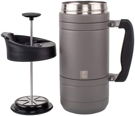 Basecamp Coffee Press - Double Wall Vacuum Insulated Stainless Steel - Bru-Stop Technology, No Grounds in Coffee, No Spill Lid (Storm Gray, 48 fl.oz)