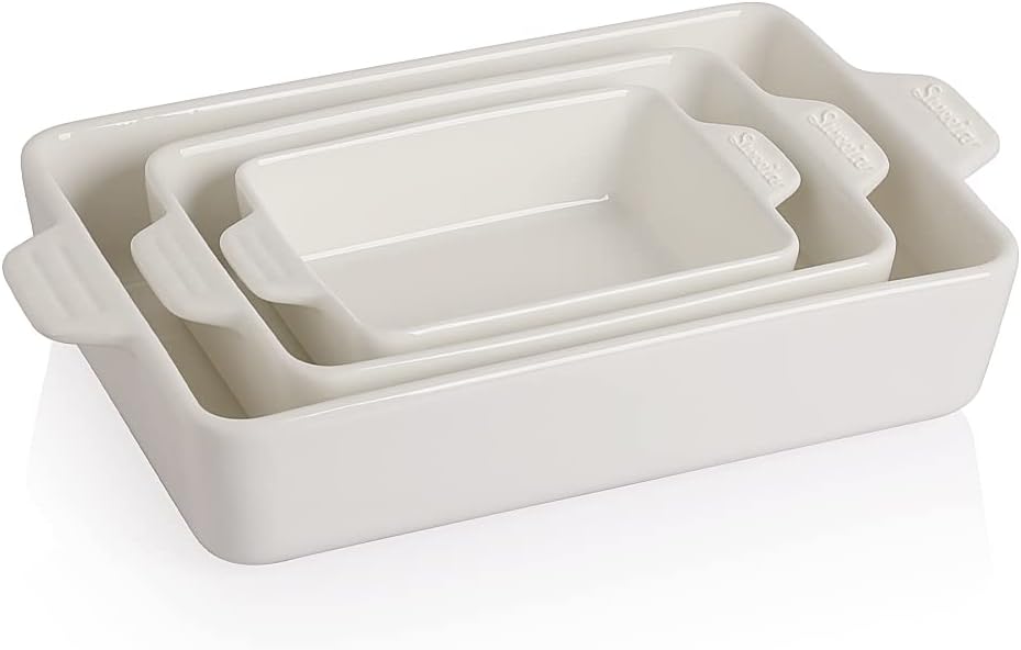 Sweejar Ceramic Bakeware Set, Rectangular Baking Dish for Oven Lasagna Pans for Cooking, Kitchen, Cake Dinner, Banquet and Daily Use, 11.8 x 7.8 x 2.76 Inches of Casserole Dishes (White)