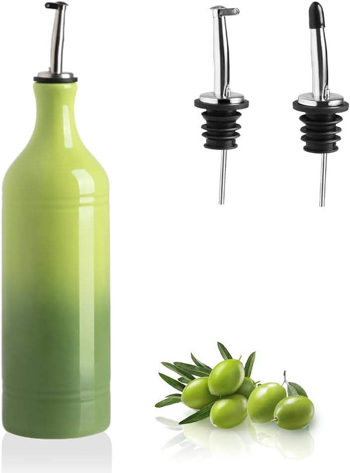 Sweejar Large Ceramic Olive Oil Dispenser Bottle, Opaque Oil Cruet Protects Oil to Reduce Oxidation, Storage Oil, Vinegar, Soy Sauce & Other Liquids, Pack of 1, 24 Fl Oz (Gradient Green)