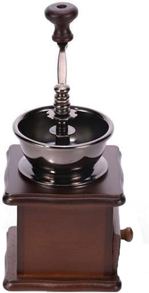 Wooden Manual Coffee Grinder Vintage Style Hand Coffee Mill Burr Coffee Grinder with Ceramic Hand Crank,Wooden Manual Coffee Grinder Cleaning Brush, (Dark Brown Upgraded Version）