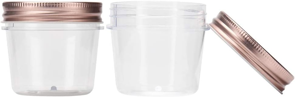 Novelinks 4 Ounce Clear Plastic Jars with Rose Gold Lids - Refillable Round Containers for Kitchen & Household Storage - BPA Free (40 Pack)