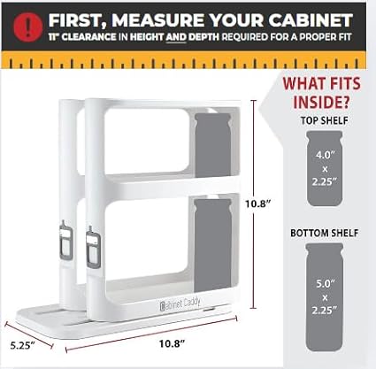 Cabinet Caddy Spice Rack Organizer for Cabinet - Slide & Rotate Kitchen Organizers and Storage - 2 Double-Decker Shelves - Non-Skid Base - Magnetic Modular Design - 10.8" H x 5.25" W x 10.8" D