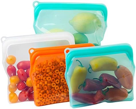 100% Silicone Bags Reusable Storage - Freezer Bags - 6 Reusable Silicone Bags For Food Storage with Two of each (1/2 Gal, Large and Medium) and Complementary Cotton Mesh Bags