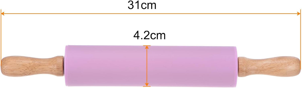 HARFINGTON Silicone Rolling Pins for Baking 12.2 Inch Non-Stick Silicone Surface Wooden Handle Rolling Pin Small Roller Playdough Rolling Pins for Fondant Kitchen Dough Pizza, Purple