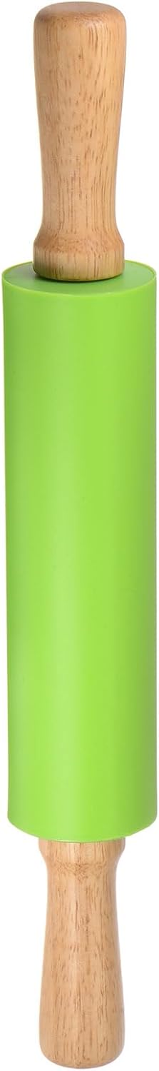 HARFINGTON Silicone Rolling Pins for Baking 15 Inch Wooden Handle Non Stick Rolling Pin Small Roller Playdough Rolling Pins for Dough Pizza Pastry Fondant Kitchen, Green