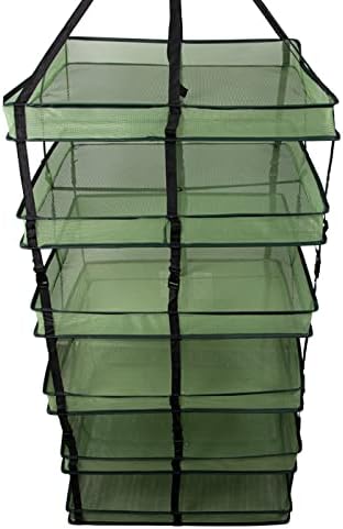 Grow1 Large Square Drying Rack 6-Layer 24x24in Collapsible Mesh Herb and Flower Hanging Dryer with Carrying Case and Center Support Strap