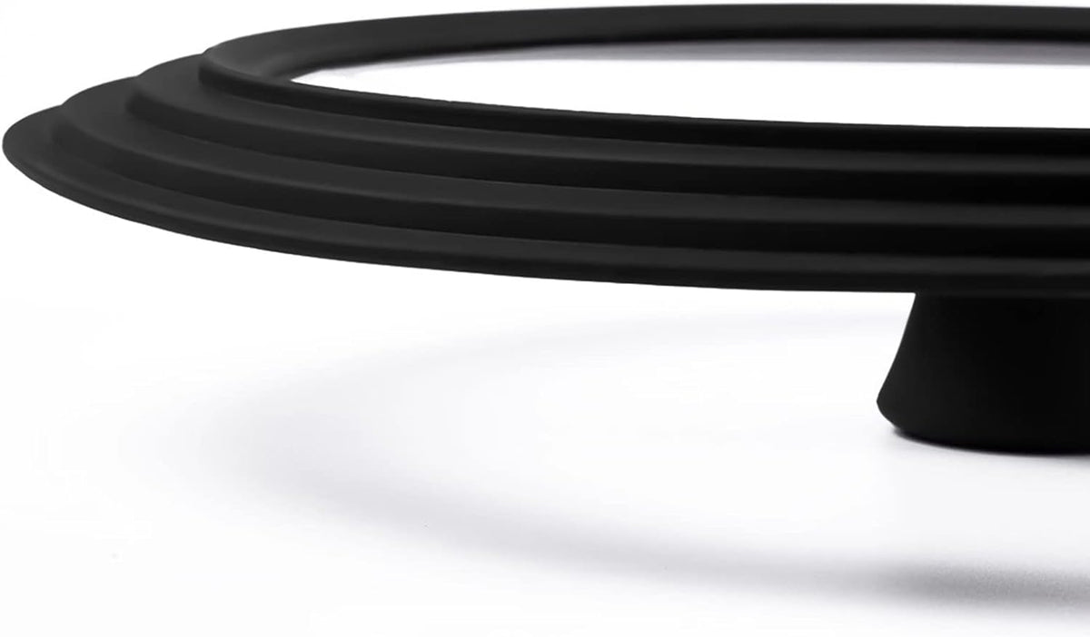 Universal Lid for Pots, Pans and Skillets Vented Tempered Glass with Heat Resistant Silicone Rim, Fits 10 inch, 11 inch, 12 inch Cookware, Replacement Lid, Black