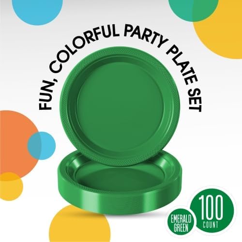 Exquisite Party Solids Emerald Green Plastic Plates For Party 10" Emerald Green Disposable Plates Heavy Duty Supplies 100 Pcs Plastic Dinnerware Sets Heavy Duty 350 GSM Disposable Dinnerware Set