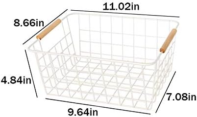 Kitchen Wire Baskets Farmhouse Decor Metal Food Storage Organizer,Household Refrigerator Bin with Built-in Handles for Cabinets, Pantry, Bathroom,2 Packs(white)