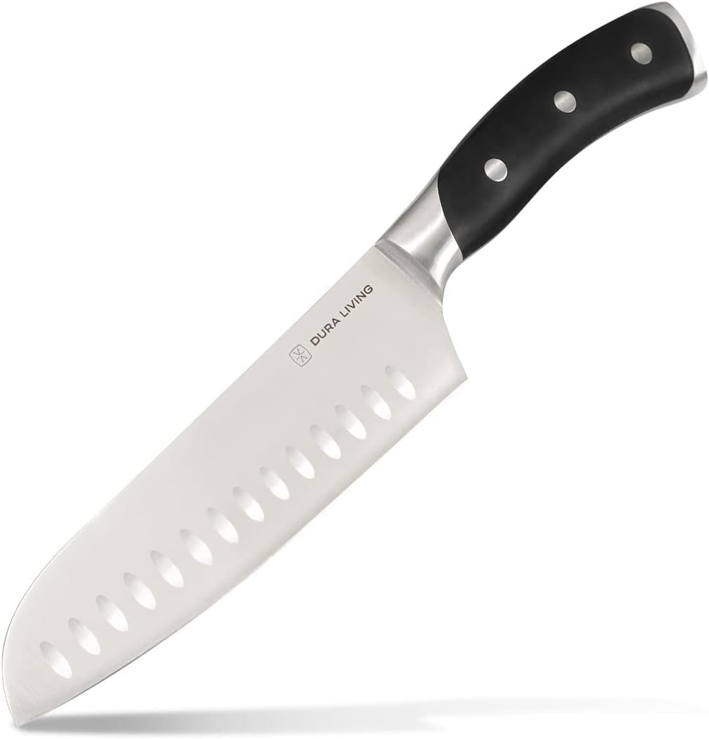 7-Inch Santoku Knife – Ultra-Sharp German High Carbon Stainless Steel, Full Tang, Ergonomic Handle, Multipurpose Kitchen Knife for Chopping, Slicing, and Dicing, Black