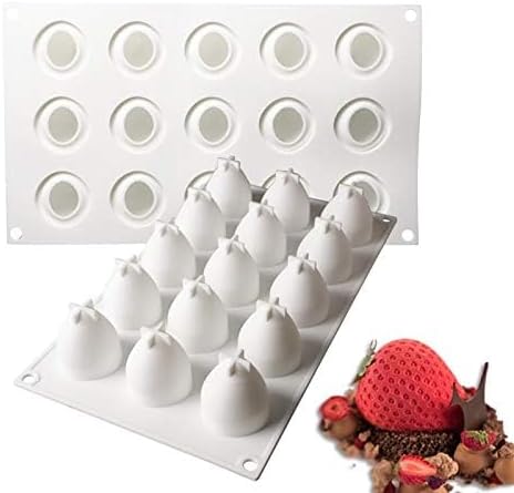 OCPO KITCHEN Strawberry Silicone Mold for Baking Mousse Cake, French Fruit Dessert, Pastry, Chocolate, Ice Cream, Cake Decoration Mold, 3D Strawberry Shape (15-Cavity)