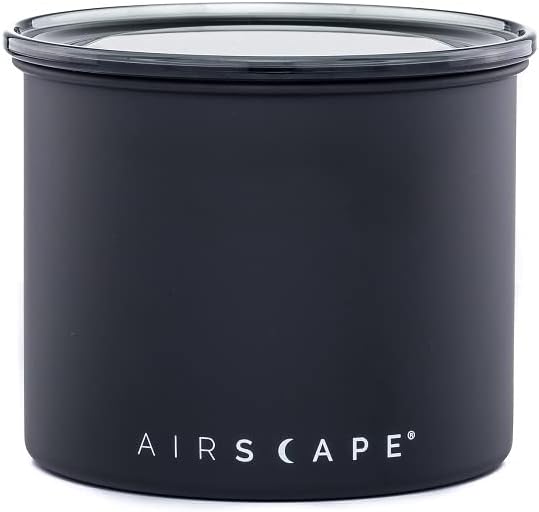 Planetary Design Airscape® Stainless Steel Coffee Canister | Food Storage Container | US Patented Inner Plunger Lid REMOVES Excess Oxygen | Don't Buy airtight, Buy AIR-Less (Small, Matte Black)