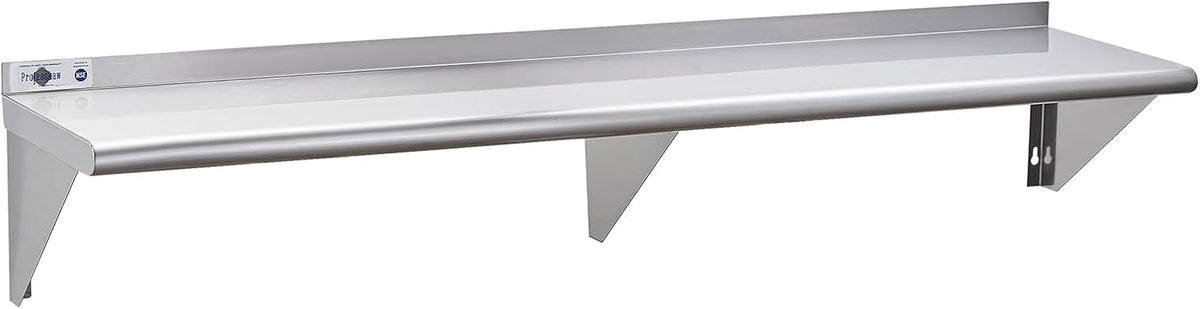 Profeeshaw NSF Stainless Steel Shelf 14” x 72”, 450 lb Commercial Shelves Wall Mounted Metal Shelving with Backsplash and 2 Brackets for Restaurant, Bar, Utility Room, Kitchen and Garage