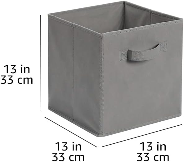 Amazon Basics Collapsible Fabric Storage Cube Bins Organizer with Handles, Sturdy, Gray, 13-x-13-x-13-inch, Pack of 6