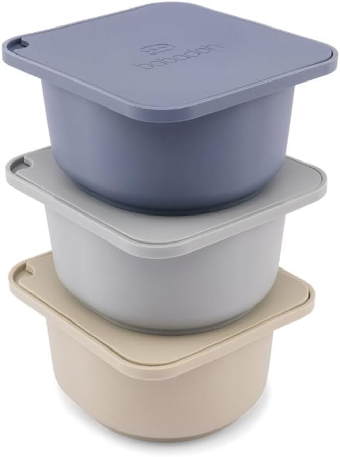 Babadoh Pizza Dough Proofing Silicone Containers with Lids | Pizza Making Accessories | Set of 3 | Multi Blue (1 Dough, 1 Smoke, 1 Steel) | Original Size (make 12" Pizzas)