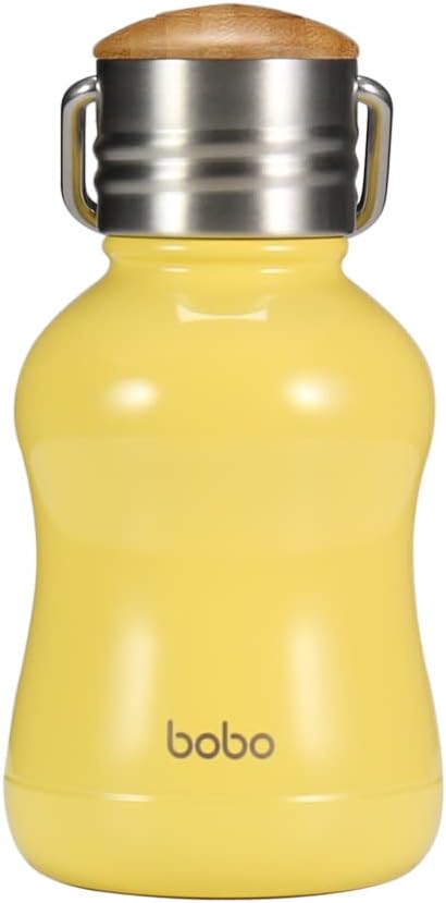 YOHKOH Mini Vacuum Insulated Water Bottle With Bamboo Lid - Stainless Steel Thermos Water Bottle for Women Girls Kids, Metal Sports Hot and Cold Water Bottle Leak-Proof BPA-Free (6.4oz,Yellow)