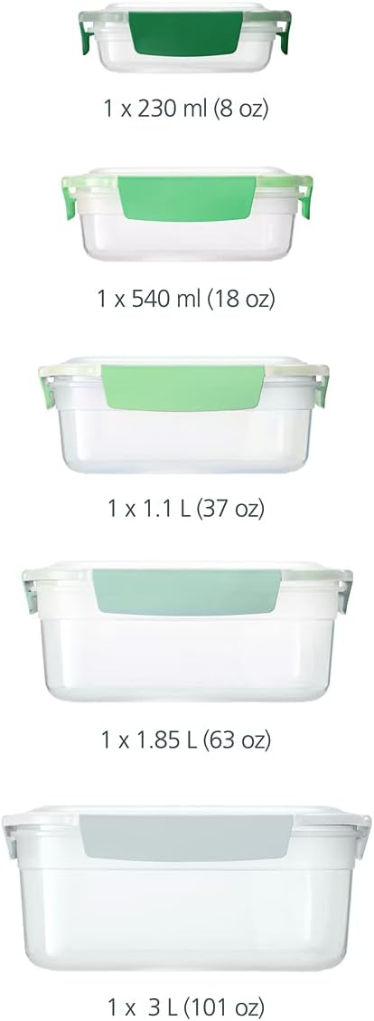 Joseph Joseph Nest Lock, 10 Piece Plastic Food Storage Container set with lids, Leak Proof, Airtight, Space Saving, Kitchen Storage, BPA free - Sage Green