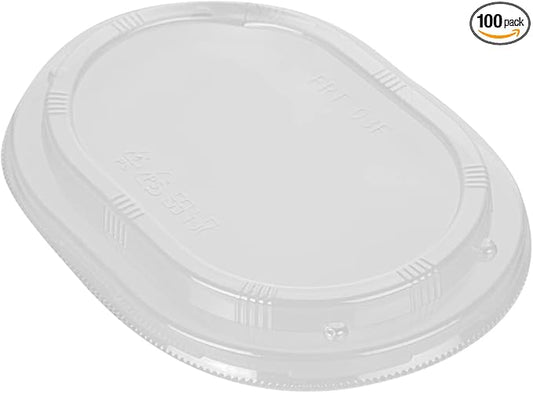 Restaurantware LIDS ONLY: Taipei 7.8 x 6 x 0.8 Inch Oval Transparent Lids 100 Plastic Lids For 38 Ounce Oval Wooden Containers - Containers Sold Separately Clear Plastic To Go Box Lids