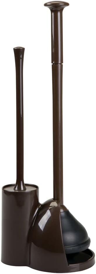 mDesign Hidden Plunger and Brush Set for Toilet Bowl - Brush Cleaner and Plunger Combo with Holder Caddy for Bathroom - Modern Toilet Brush and Plunger Set - Aura Collection - 2 Pack - Dark Brown
