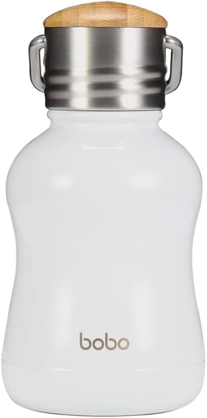 YOHKOH Mini Vacuum Insulated Water Bottle With Bamboo Lid - Stainless Steel Thermos Water Bottle for Women Girls Kids, Metal Sports Hot and Cold Water Bottle Leak-Proof BPA-Free (6.4oz,White)