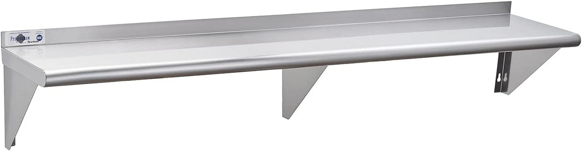Profeeshaw NSF Stainless Steel Shelf 12” x 60”, 315 lb Commercial Shelves Wall Mounted Metal Shelving with Backsplash and 2 Brackets for Restaurant, Bar, Utility Room, Kitchen and Garage
