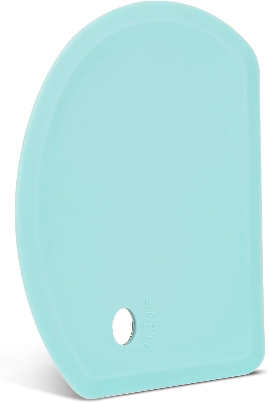 Silicone Dough Scraper with Stainless Steel Sheet, Curved Edge Flexible Bowl Scraper for Baking, Food Grade Silicone Bench Scraper for Sourdough Bread Proofing Basket, 5.98"×4.3", Mint Green, SAPID