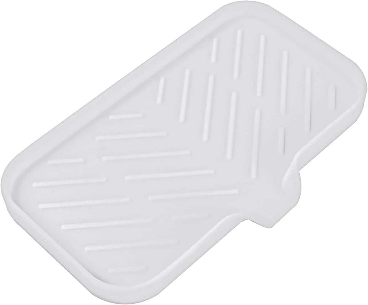 Silicone Bathroom Soap Dishes with Drain Spout-Bathroom and Kitchen Sink Organizer,Sponge Holder,Dish Soap Tray,Perfect for Dispenser,Scrubber,Bottle,Cup on Sink or Counter-White 9.6"×5.3"