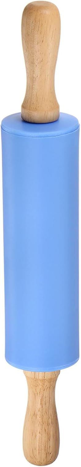 HARFINGTON Silicone Rolling Pins for Baking 12 Inch Wooden Handle Non Stick Rolling Pin Small Roller Playdough Rolling Pins for Dough Pizza Pastry Fondant Kitchen, Blue
