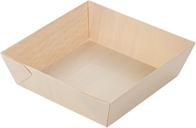 Restaurantware Taipei 14 Ounce Food Containers 100 Square Wooden Bento Boxes - Lids Sold Separately Grease Impermeable Poplar To Go Boxes Disposable Serve Noodles Dumplings And More