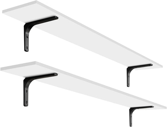 DINZI LVJ Long Wall Shelves, 55.1Inch Wall Mounted Shelves Set of 2, Extra Large Floating Storage Ledges with Sturdy Metal Brackets for Living Room, Bathroom, Bedroom, Kitchen, White