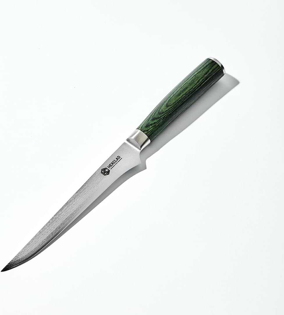 HexClad Boning Knife, 6-Inch Japanese Damascus Stainless Steel Blade, Pakkawood Handle
