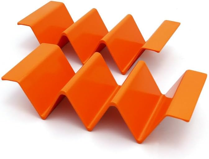 TP Taco Holder Stands, Set of 2 Melamine Large Taco Serving Rack Tray with Handle, Holds 3 Tacos, Dishwasher Safe, Ideal for Taco Night, Party, Home, Fiesta, Orange