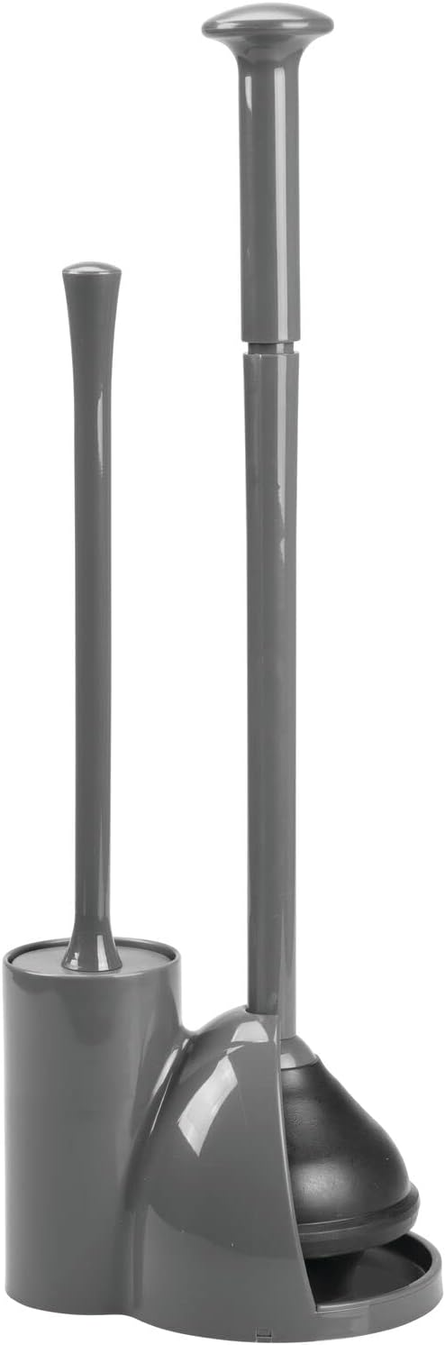 mDesign Hidden Plunger and Brush Set for Toilet Bowl - Combo with Holder Caddy - Modern Toilet Brush and Plunger Set - Aura Collection - Charcoal Gray