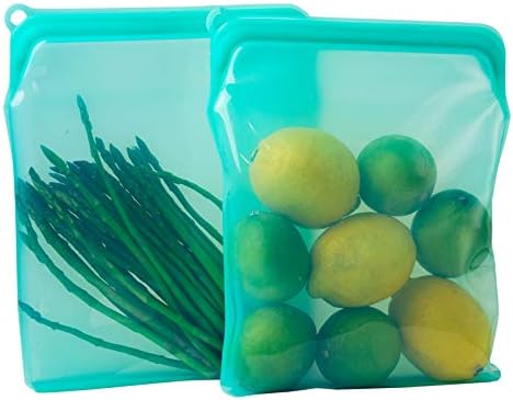 100% Silicone Bags Reusable Storage - Freezer Bags - 6 Reusable Silicone Bags For Food Storage with Two of each (1/2 Gal, Large and Medium) and Complementary Cotton Mesh Bags