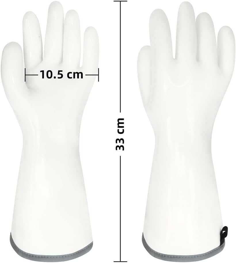Silicone BBQ Gloves, Oven Gloves with Fingers 932°F Heat Resistant, Kitchen Waterproof Hot Proof Glove for Fryer, Smoker, Baking, Cooking (White, L)