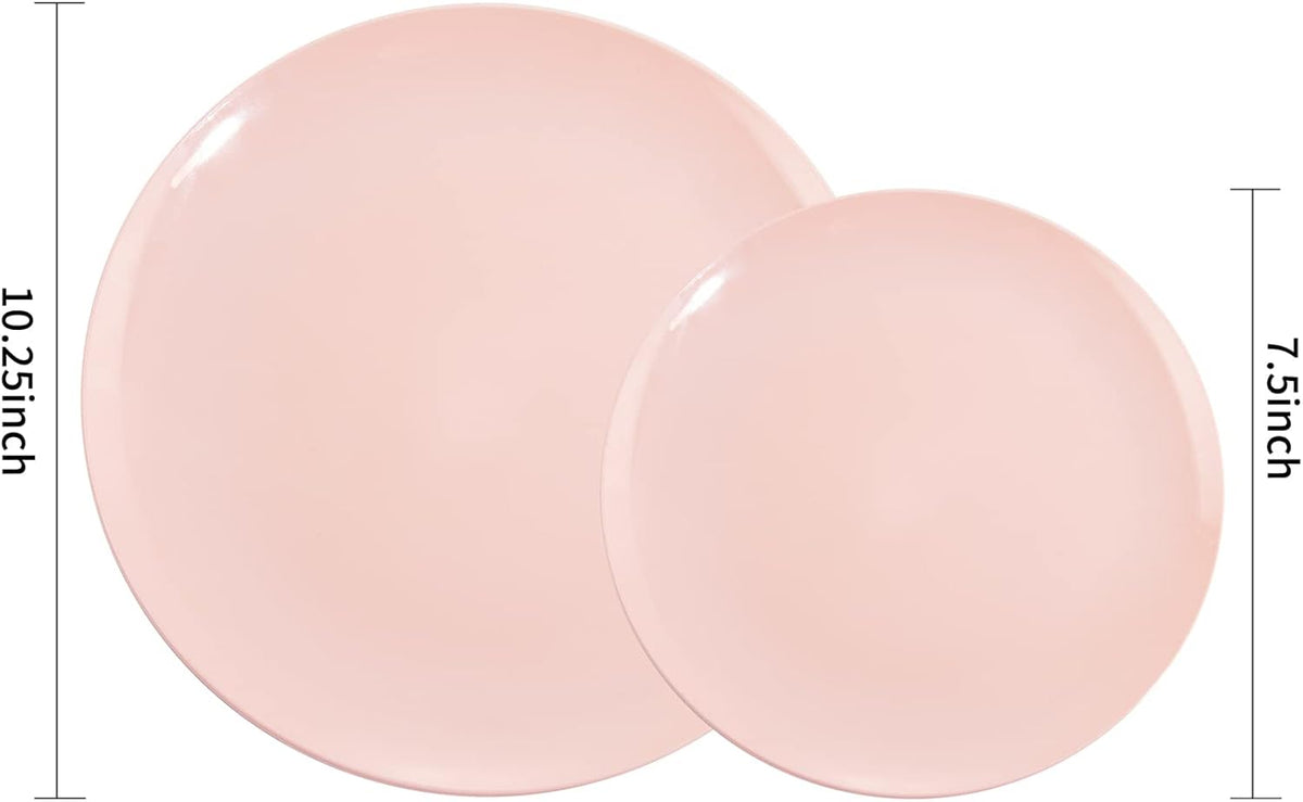 KIRE 60PCS Pink Plastic Plates Disposable - Heavy Duty Pink Plates for Party - Include 30Pieces 10.25inch for Dinner and 30Pieces 7.5inch for Dessert Salad